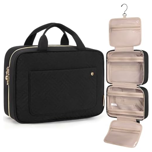 BAGSMART Trousse de Toilette Voyage,Pliable Trousse de Toilette,Imperméable Sac Cosmétique pour Femmes et Hommes avec Crochets Noir,Moyen