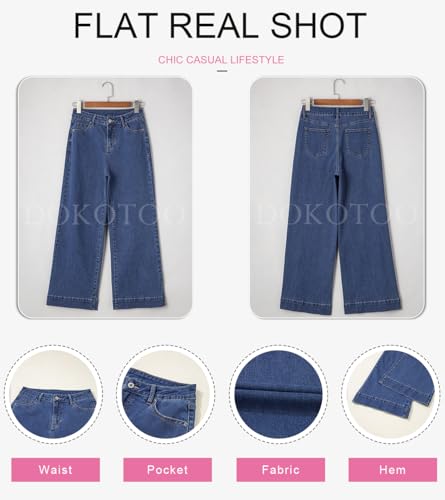 Dokotoo Women's Casual High Waisted Jeans for Women Baggy Wide Leg Loose Stretch Denim Pants Sky Blue Size 10