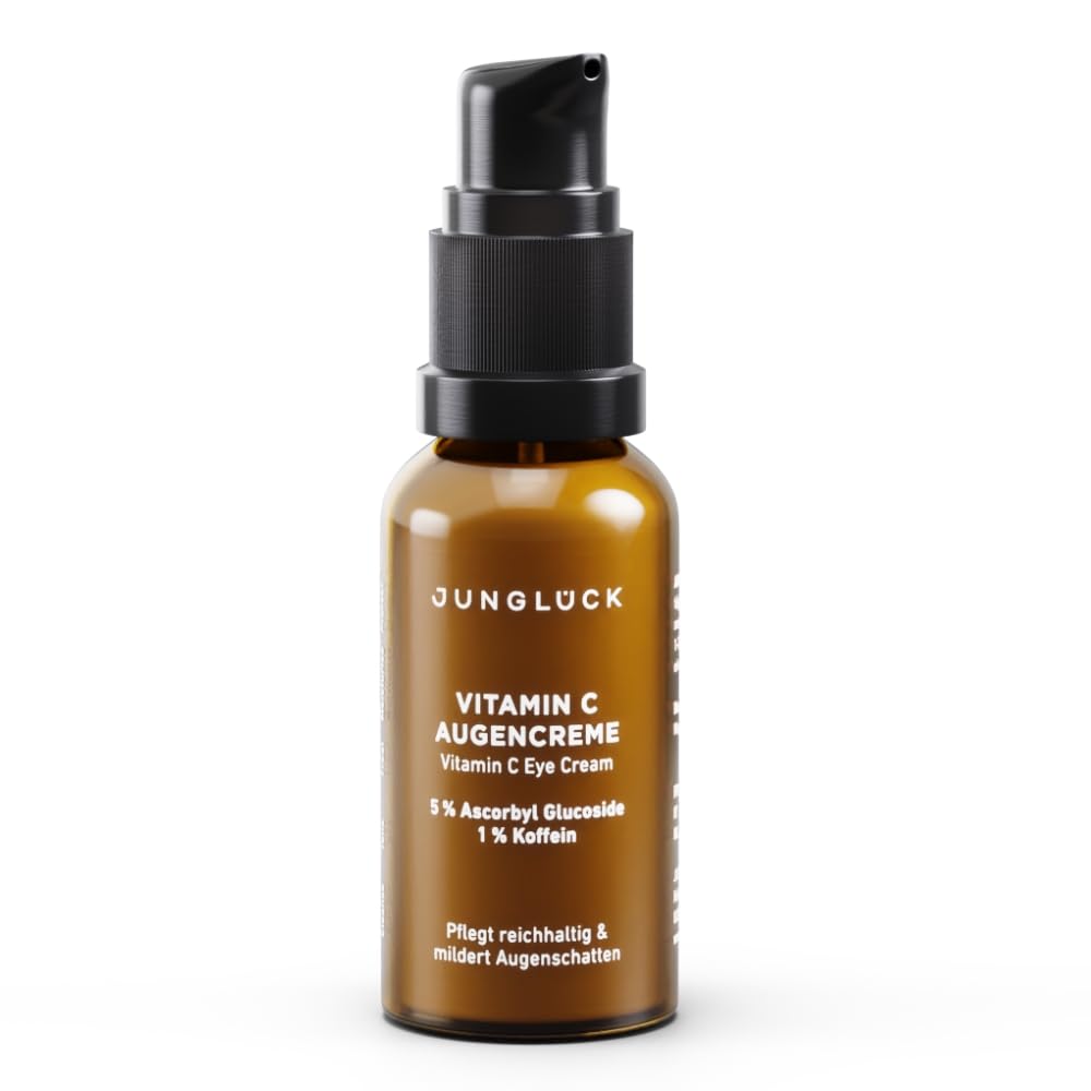 JUNGLÜCK Vitamin C Augencreme – Sichtbar frischere Augenpartie | Mildert dunkle Augenringe für einen wachen, strahlenden Blick - Augenpflege mit Koffein gegen dunkle Schatten