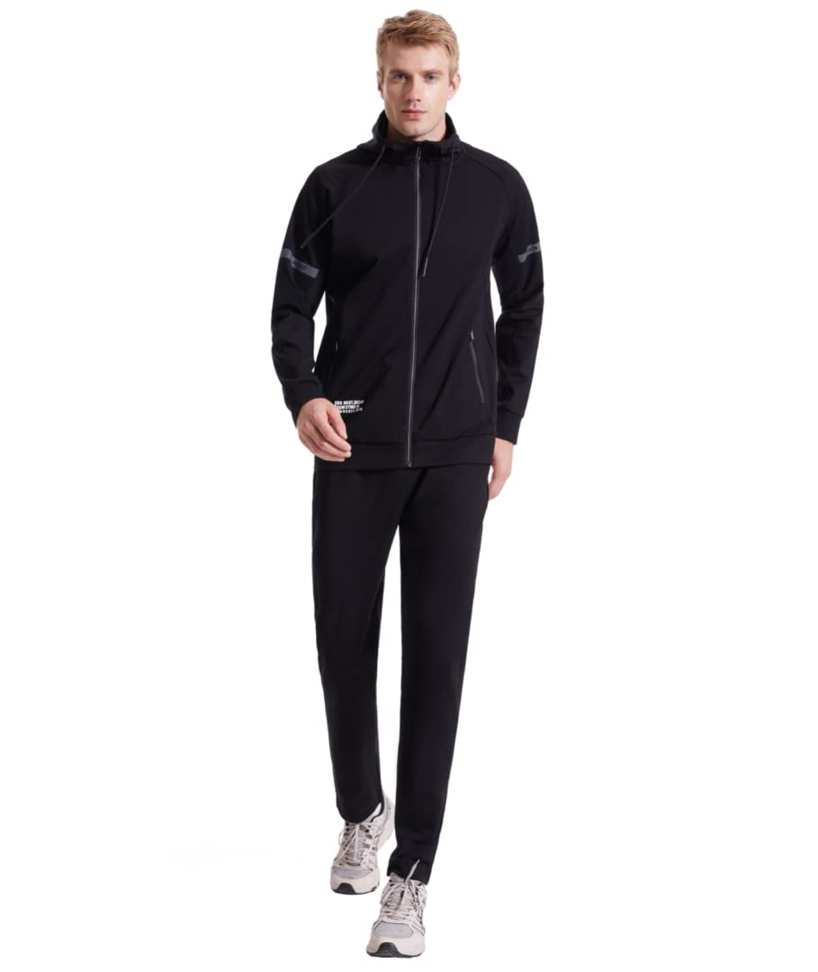 L'MONTE Men's Imported Full Zip Hoodie Tracksuits 2 Piece Jogging Suits Casual Sports Sweatsuits Track Suits Set (2XL, Black) 3