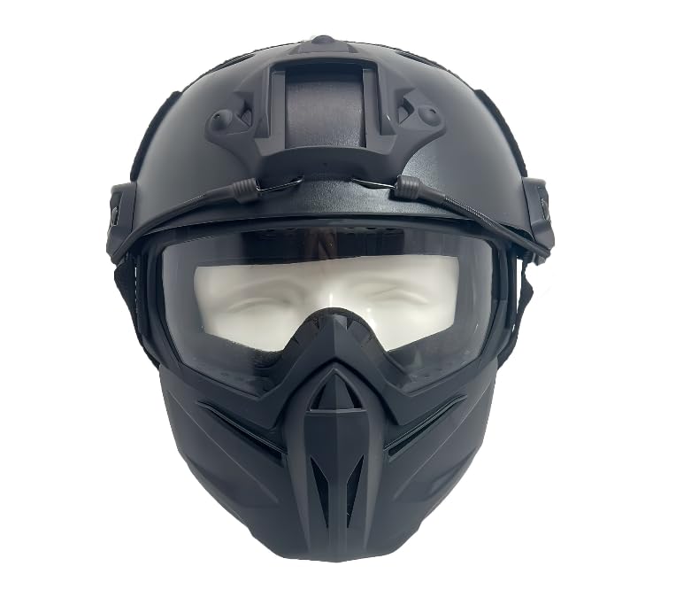 Tactical Airsoft Helmet and Full Face Mask, Detachable Goggles,Paintball PJ Fast Helmet with Front NVG Mount and Side Rail
