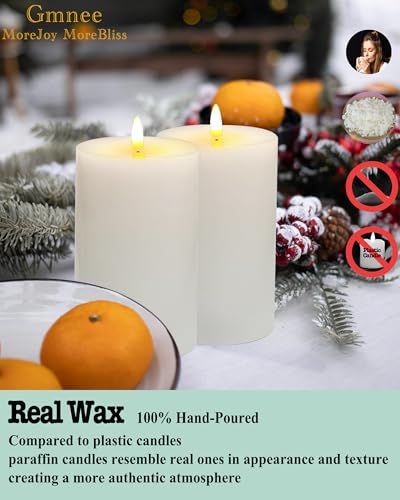 Image of Gmnee 4 inchx8 inch Flickering Flameless Candles with Remote Timer, Real Wax, White | 2 Pack 4 inch Diameter Extra-Large Pillar Candles, LED Candles, Battery Operated Candles for Table and Fireplace Decor (H 8 inch)