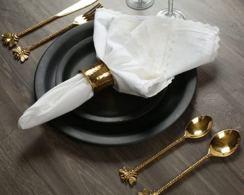 Natural Craft Dinner Cloth Napkin Set of 12 Cotton Linen Fabric 12 pk Vintage Rustic Premium Quality Napkin Cloth with Elegant Lace for Everyday Use, Pre Shrunk and Good Absorbency 12x12 in White