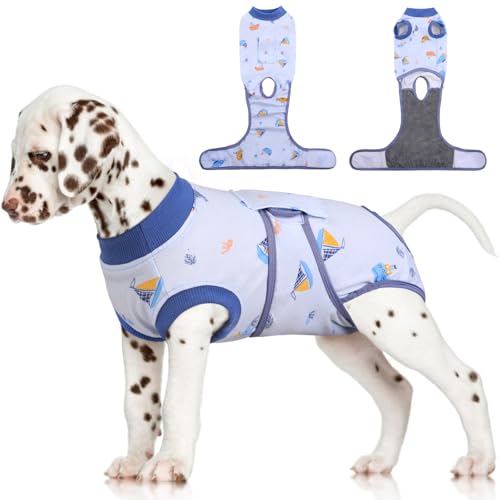 FUAMEY Recovery Suit for Dogs After Surgery,Soft Breathable Dog Bodysuit E-Collar & Cone Alternative Surgical Suit,Male Female Dog Neuter Spay Suits Anti Licking Wounds Onesie Blue Boat XS X