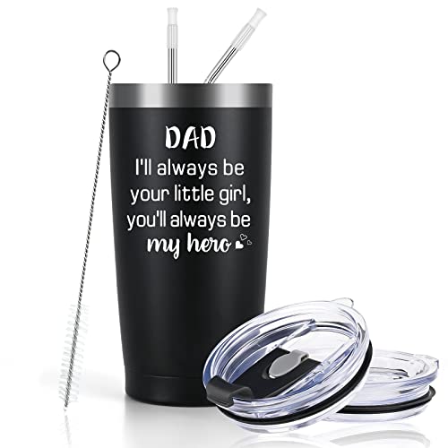 Lifecapido Gifts For Dad, I'll Always Be Your Little Girl You'll Always Be My Hero 20Oz Tumbler, Dad Insulated Tumbler, Father's Day Birthday Christmas Gifts For Dad Father From Daughter, Black #TOP22