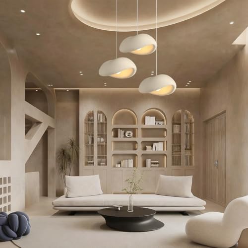 JOJOM Kreative Wabi-sabi Pendelleuchte Polystyrol esstischlampe hängend Beige Gelb Creme Wind pendelleuchte Verstellbare Dekohängelamwohnzimmer Schlafzimmer Kücheninsel Esszimme(B2)
