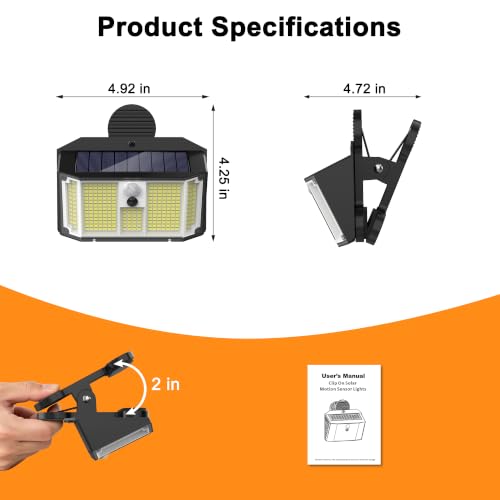 Fabrito 268LEDs Clip On Solar Lights Outdoor with Motion Sensor, 650LM Solar Fence Lights Outdoor Waterproof with 3 Lighting Modes, Bright Solar Deck Lights for Fence, Wall, Patio, Garden, 4Pack - Image 6