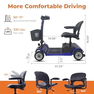 Electric Mobility Scooter for Adults & Seniors, 4-Wheel Foldable Mobility Scooter with 12.4-Mile Range, 4.9 MPH Powered Wheelchair, 330 lbs Capacity, LED Headlight & Basket, Blue