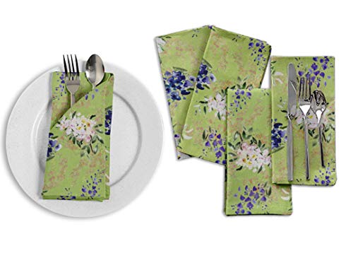 Serviettes de table réutilisables S4Sassy vert fleurs lot de 6