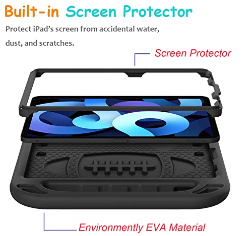 Surom Kids Case with Built-in Screen Protector for iPad Air 5th/4th Generation 2020-2022, 10.9" Shockproof Handle Stand Case with Pro 11 Compatibility, Black - Image 4