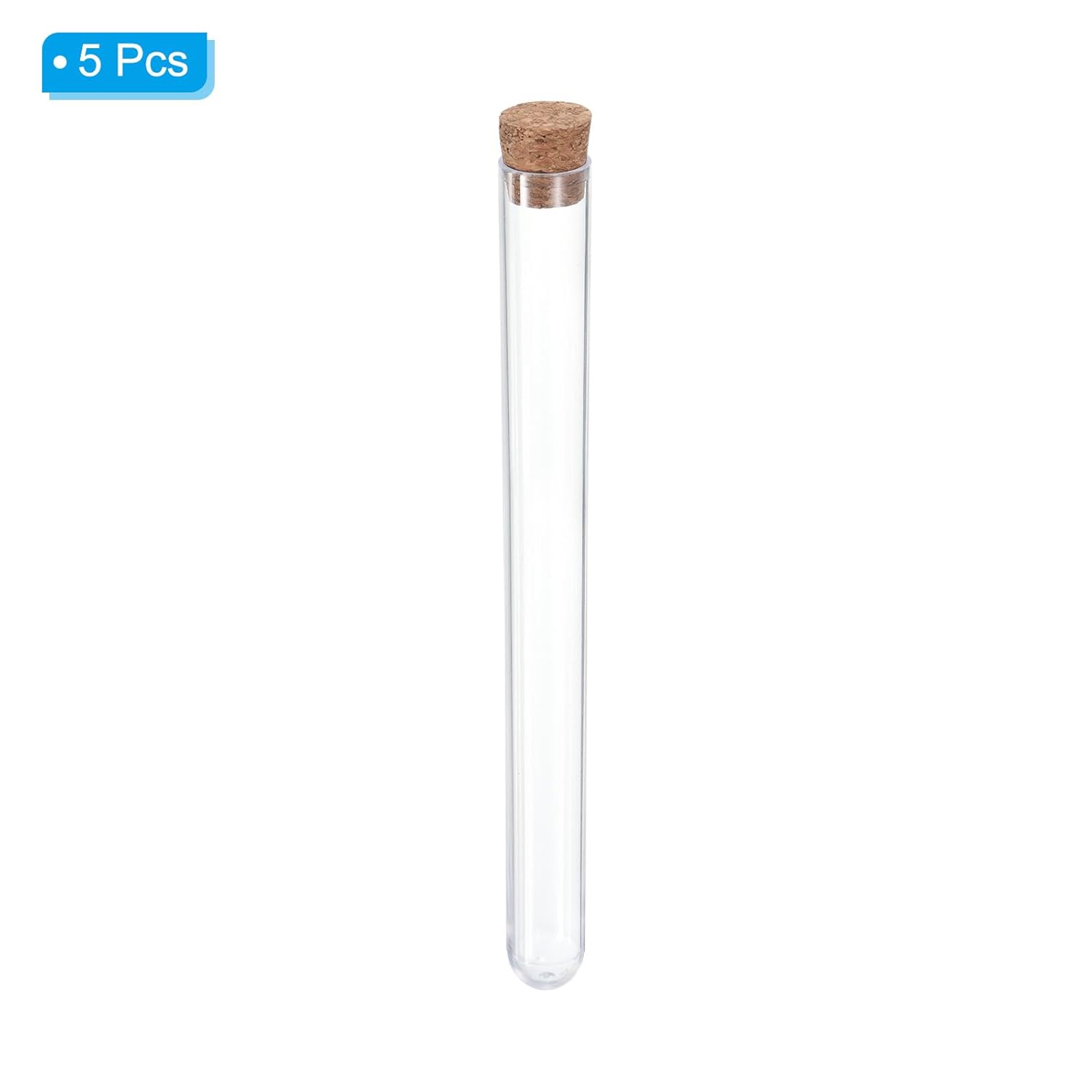 13ml Plastic Test Tubes with Cork Stoppers, 5Pcs 150x15mm Tubes for Scientific Party Decoration Candy Bead Storage Bath Salt Lab Use, Clear