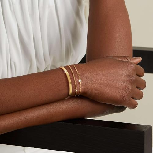 Image of Moodear Thin 14K Gold Plated Link Chain Bracelet - Dainty Stack Satellite CZ Cuff Bangle Bracelets for Women Trendy Non Tarnish