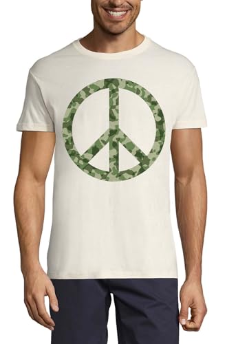 T-shirt col rond coton homme motif paix camouflage kaki casual