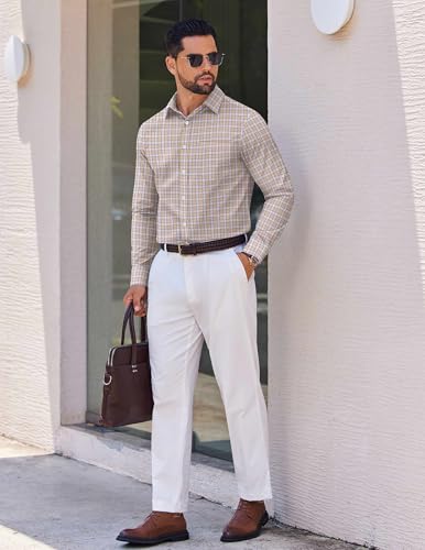 COOFANDY Mens Dress Shirts Long Sleeve Plaid Cotton Button Down Shirts Wrinkle Free Business Casual Shirt3