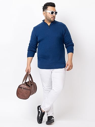Image of Kvetoo Plus Size Men High Neck Zipper Full Sleeve Woolen Winter Sweater
