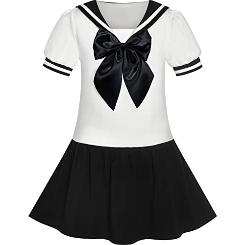 Sunny Fashion Girls Dress Black Sailor School Uniform Big Bow Tie Size 8