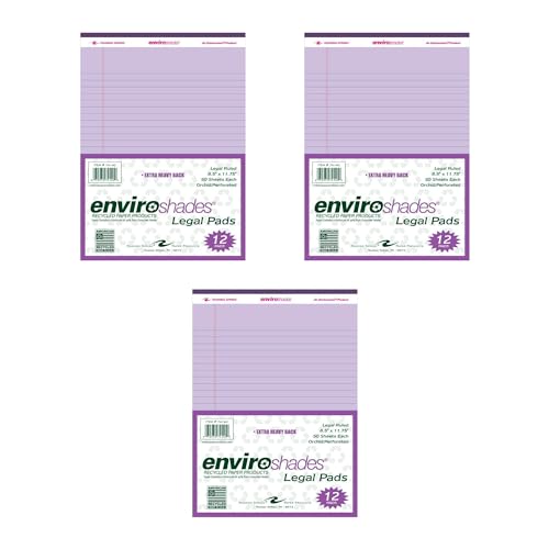 Roaring Spring Enviroshades Recycled Orchid Legal Pads, Case of 72 Pads, 8.5" x 11" 50 sheets of Legal ruled 15# Recycled Purple Paper Per Pad, Proudly made in USA!, Micro-Perforated