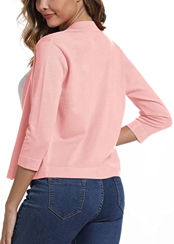 Exchic Women's Cropped Shrug Cardigan 3/4 Sleeve Open Front Cardigan Sweater (Pink, S) #TOP2