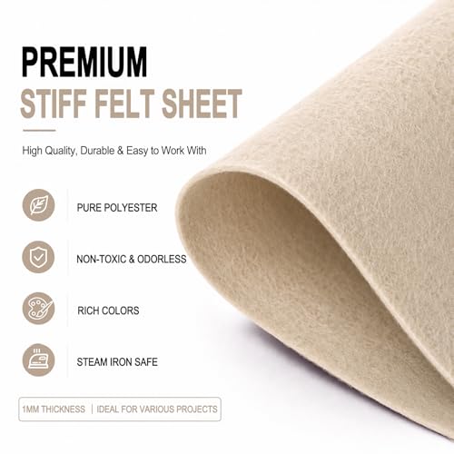 Image of Ivory Large Felt Fabric 36 inch x 36 inch (1 Square Yard), 1mm Stiff Felt Sheet, Nonwoven Fabric for Crafts, DIY Projects, Art, Sewing, Lining & Decorations