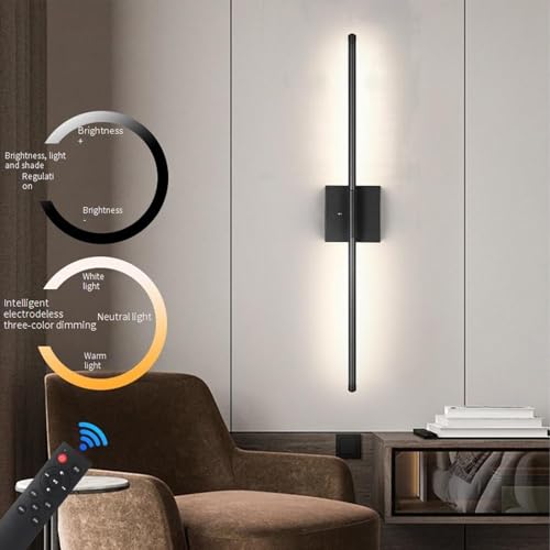 Aplique de pared LED de 70cm interior con luz regulable y mando 3