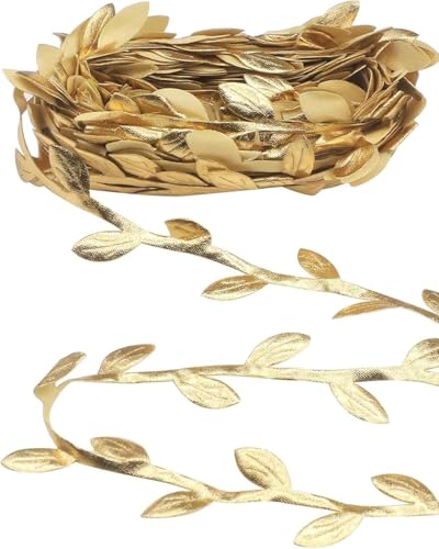Image of WUNZILO 1 x 10 m Artificial Vine Leaf Garlands Leaves Trim Ribbon, Perfect Decorated Vine for DIY Craft Wedding Party Home Garden Decoration (Gold)