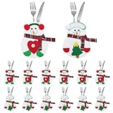 Rongrongago 12 Stück Weihnachten Bestecktaschen Tischdeko, Besteckhalter Weihnachten Weihnachten Schneemann Liebe und Weihnachtsbaum Design Bestecktasche fur Decoraciones festivas
