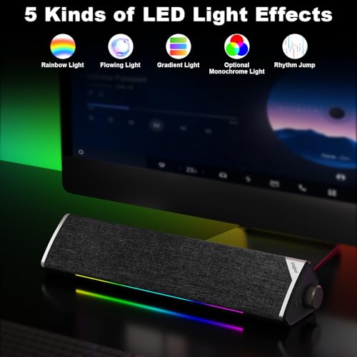 SOULION R60 PC Speakers Bluetooth 5.3 Soundbar for Desktop Computer, Laptop, Gaming, Monitor, with 5 LED Lighting Effects, USB Powered with USB-A to C Adapter, with 3.5mm Aux Jack - Image 5