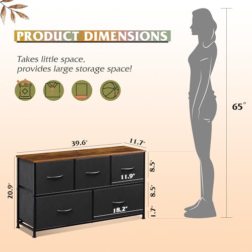 image for WLIVE Dresser for Bedroom with 5 Drawers, Wide Chest of Drawers, Fabri