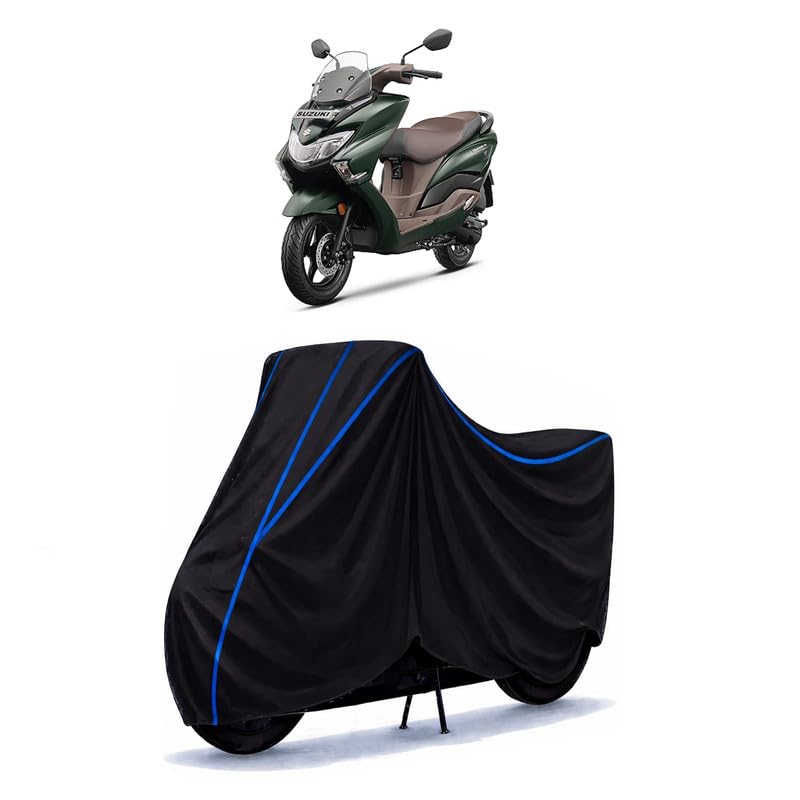 Image of Scooty Cover Water Resistant for Burgman Street | Universal Scooter & Bike Cover | Heavy Duty UV Dust, Rain & Scratch Protection | Elastic Fit All Weather Indoor Outdoor | Black with Blue Piping