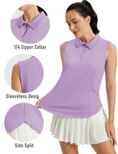 Image of MAGCOMSEN Womens Golf Shirts Sleeveless 1 /4 Zip Collared Polo Shirt UPF 50+ Quick Dry Workout Tank Tops Tennis
