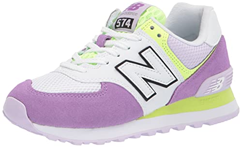 Image of New Balance Women's 574 V2 Playground Sneaker, Heliotrope /Bleached Lime Glo, 5 M
