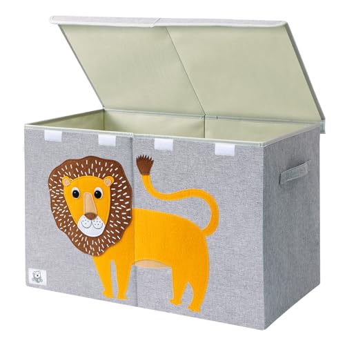 CLCROBD Foldable Large Kids Toy Chest with Flip-Top Lid, Collapsible Fabric Animal Toy Storage Box/Bin/Organizer/Basket/Trunk for Toddler, Children and Baby Nursery (Gray Lion)