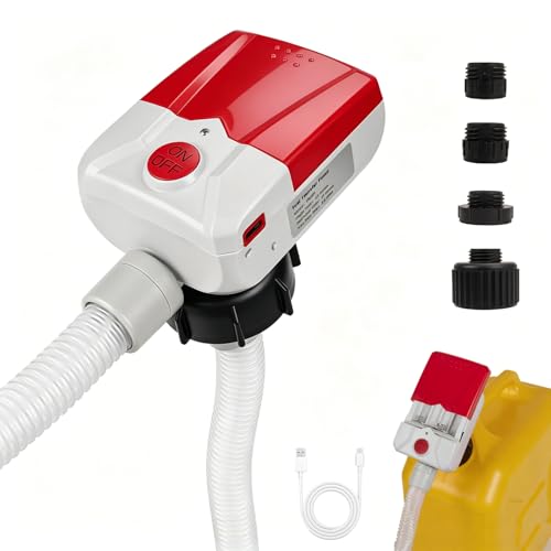 FEEDRON Automatic Fuel Transfer Pump with Auto-Stop, 3.8 Gallon per Min, 51'' Extra Long Hose,Battery or USB Powered, 4 Can Adapters, Fast and Safe Portable Gas Can Pump for Oil, Diesel,Gasoline.