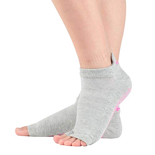 +MD 2 pares de calcetines de yoga para mujeres Calcetines de yoga antideslizantes sin dedos con mangos para pilates, ballet GreyEU39-42