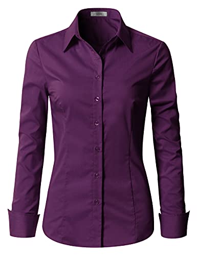 EZEN Womens Slim Fit Long Sleeve Stretchy Button Down Collar Shirt Blouse