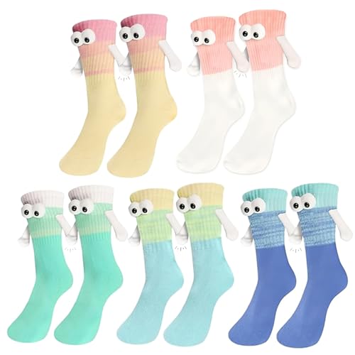 Bafiwu Chaussette Drole avec Aimantées Tiennent Main,5 Paires Chaussettes Drole Chaussettes Rigolotes pour Couples Femmes Hommes Personnalisées Cadeaux