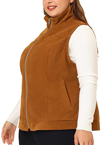Agnes Orinda Plus Size Sleeveless Vests for Women Casual Zipper Side Pocket Corduroy Vests2