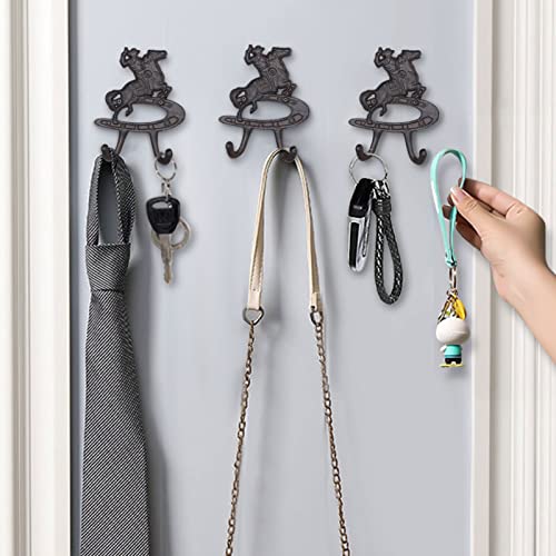 Ontrip Vintage Rustic Cast Iron Cowboy Wall Coat Hooks, Western Cast Iron Wall Hooks 3 Pcs 5.2'', Farmhouse Horse Shoe Vintage Towel Hook For Hats Coats Keys #TOP4