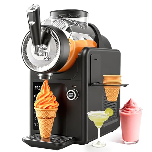 SYINTAO Slushie Machine No Ice Needed, 2-in-1 Frozen Drink & Soft Serve Ice Cream Maker, 75oz Self-Chilling Slushy Maker with 5 Presets, LED Display & Auto Clean for Home & Party (Black)
