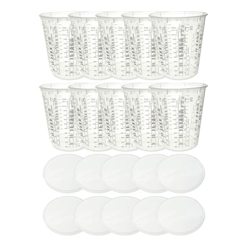 Vasos medidores para pintar: 10 unidades de ollas mezcladoras de pintura con tapa, taza de mezcla de precisión ligera y multifunción, vasos graduados transparentes para mezclar colores, pigmentos y