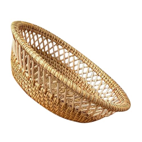 EXAOMBLE Cesta Tejida Redonda Pequeña para Servir Frutas y Snacks Cesta de Pan de Mimbre Natural para Mesa de Comedor y Salón Multifuncional