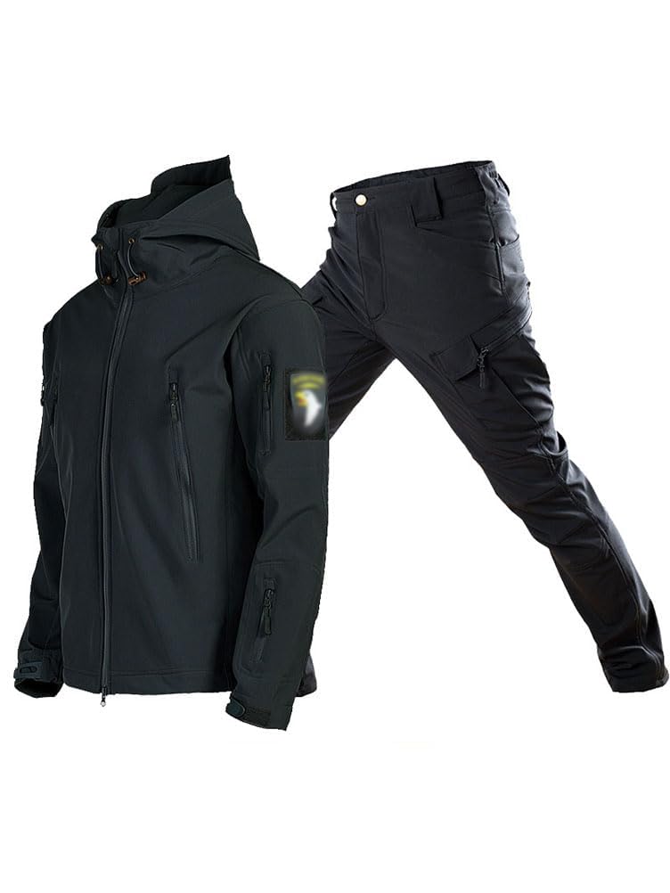 Homme 2 Pièces Tactique de Costume Vêtements Chaud Veste Impermeable Manteau Hiver Uniforme Militaire Tenue Blouson de Combat et Cargo Pantalon pour Camping