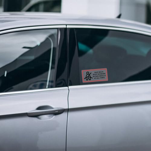 Image of 10 Pack Seat Belts Must Be Worn in This Vehicle Stickers 2x4 Inches | Warning Safety Labels for Car Taxi Truck, Vinyl, Self Adhesive, Waterproof, Weatherproof, Transparent Decals, Peel and Stick