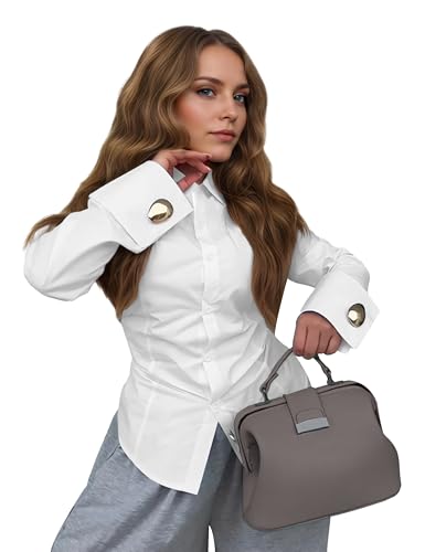 oshoplive Women's Elegant Office Work Blouse Shirt Tops Dressy Long Sleeve Collar V Neck Shirts