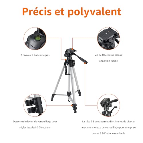 Amazon Basics Trépied 152,0cm pour Appareil Photo Reflex Numérique, Léger, avec Sac, Hauteur Réglable, Noir – vue 2