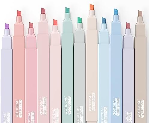 GOTIDEAL Aesthetic Cute Pastel Highlighters set, 12 Pack No Bleed Bible Highlighters With Soft Chisel Tip for office journal, School study accessory supplies