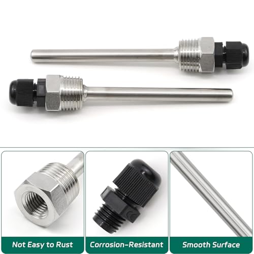 BEASAFY 2 Stück Tauchhülse G1/2 Zoll, 304 Edelstahl Tauchhülse, Tauchhülsen Temperaturfühler, Gewinde für Temperatursensor, Tauchschutzrohre für Thermoelemente (100mm)