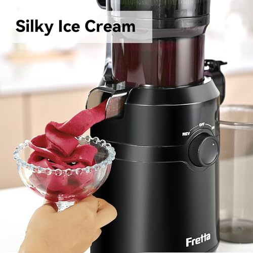 Image of Juicer Machines,Fretta Cold Press Juicer Machines with Wide Mouth Feed Chute,Fit Whole Fruits & Vegetables,Easy to Clean Compact Juicer,Black