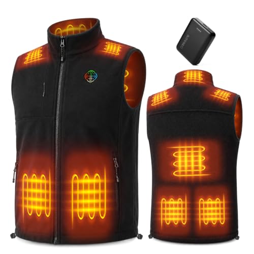 KOVNLO Men's Heated Fleece Vest with Battery Pack Included, 8 Heating Zones