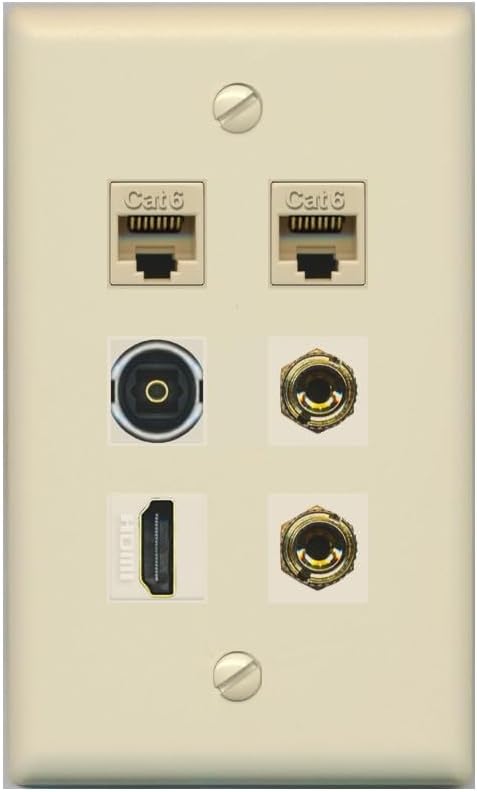 RiteAV 1 Speaker 2 Banana Binding Post Wall Plate 2 Cat6 1 x Toslink Optical and HDMI - Flat Style [Stainless Steel]